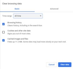 Google clear cache menu